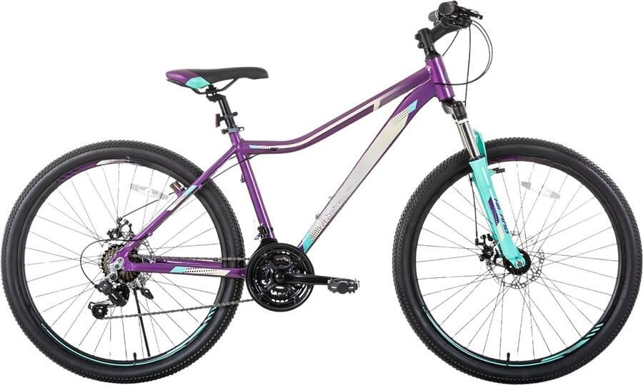 Happiq Dames mountainbike – Voor volwassenen – 21 versnellingen vergrendelbare verende vork dubbele schijfremmen aluminium frame – Paars 51 66 69 cm