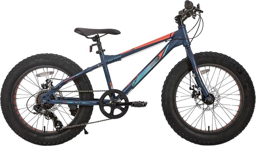 Happiq Kinder mountainbike 51 cm Fat Tire – Voor kinderen vanaf 5 jaar en strand- en terrein gebruik – Met 7 versnellingen en dubbele schijfrem – Blauw frame