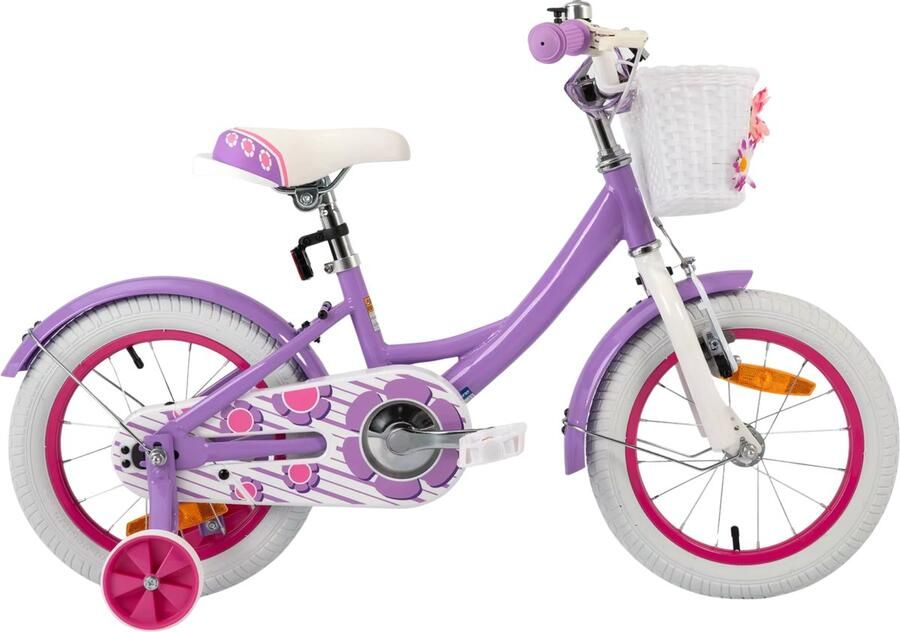 Happiq Kinderfiets 30–41 cm – Voor meisjes van 3–7 jaar voor dagelijks gebruik en spel – Met mand en stabilisatoren – Paars frame