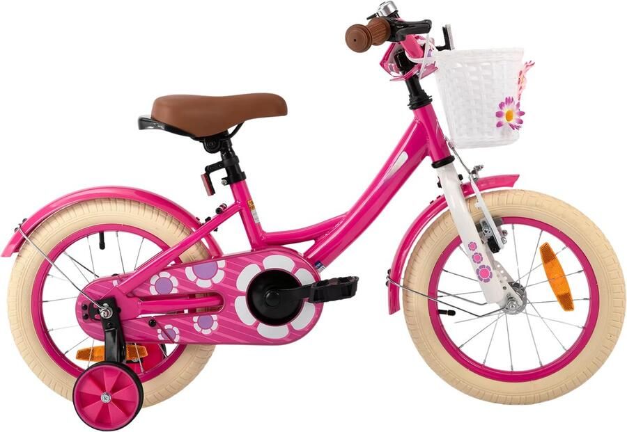 Happiq Kinderfiets 30–41 cm – Voor meisjes van 3–7 jaar voor dagelijks gebruik en spel – Met mand en stabilisatoren – Roze frame