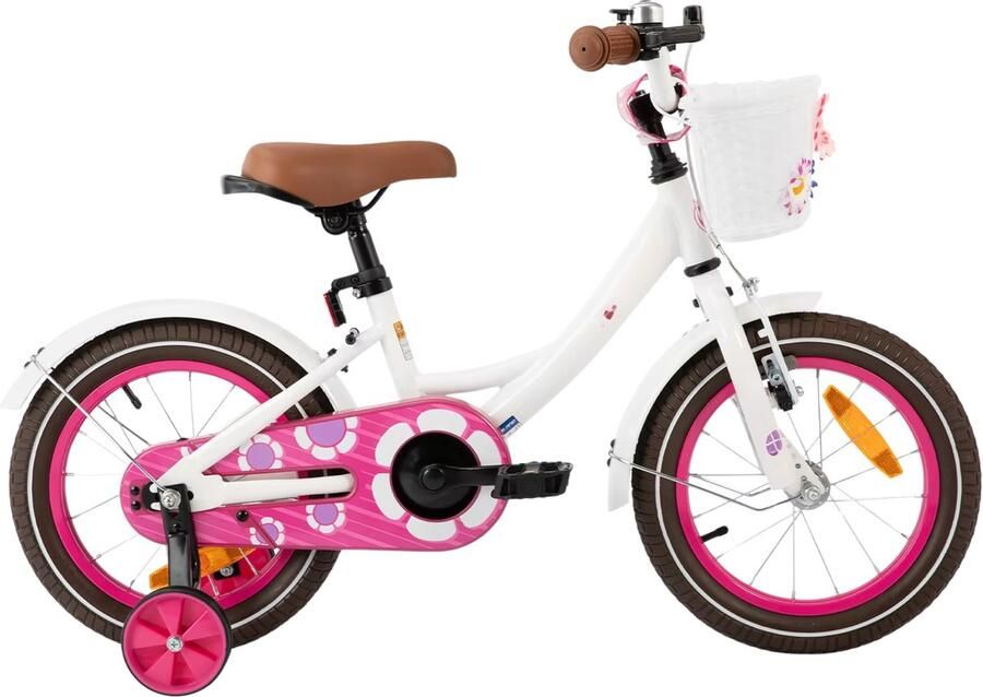 Happiq Kinderfiets 30–41 cm – Voor meisjes van 3–7 jaar voor dagelijks gebruik en spel – Met mand en stabilisatoren – Wit frame