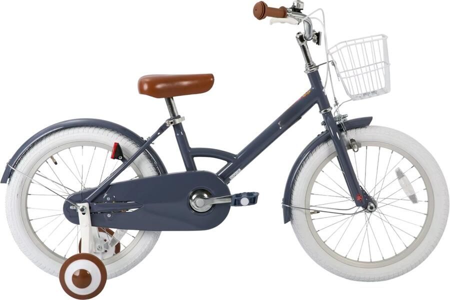 Happiq Kinderfiets 30–46 cm – Voor kinderen van 2–8 jaar voor dagelijks gebruik en spel – Met d spatborden volledige kettingkoffer en zijwieltjes – Grijs frame