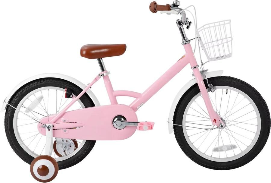 Happiq Kinderfiets 30–46 cm – Voor kinderen van 2–8 jaar voor dagelijks gebruik en spel – Met mand spatborden volledige kettingkoffer en zijwieltjes – Roze frame