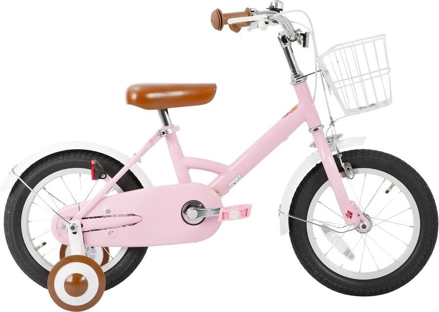Happiq Kinderfiets 30–46 cm – Voor kinderen van 2–8 jaar voor dagelijks gebruik en spel – Met mand spatborden volledige kettingkoffer en zijwieltjes – Roze frame