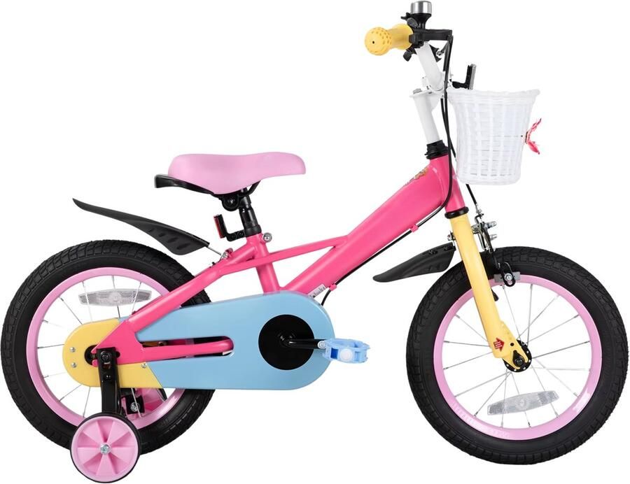 Happiq Kinderfiets 30–46 cm – Voor meisjes van 2–8 jaar voor dagelijks gebruik en spel – Met stabilisatoren voormand en standaard – Roze frame