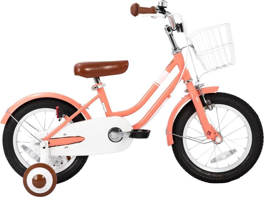 Happiq Kinderfiets – Voor beginners kinderen – Met mand spatborden volledige kettingkoffer en zijwieltjes – Roze 36 cm