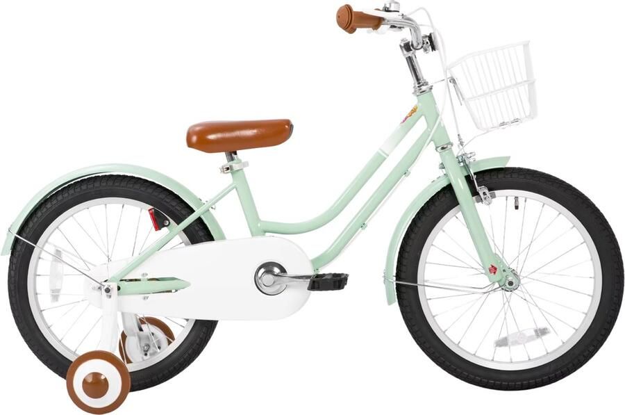 Happiq Kinderfiets – Voor beginners kinderen – Met d spatborden volledige kettingkoffer en zijwieltjes – Groen 30 cm