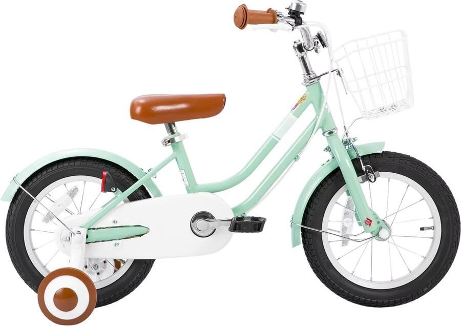 Happiq Kinderfiets – Voor beginners kinderen – Met d spatborden volledige kettingkoffer en zijwieltjes – Groen 46 cm