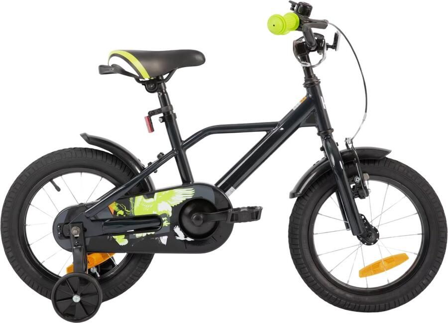 Happiq Kinderfiets – Voor jongens 3-9 jaar – Met stabilisatoren handrem en terugtraprem – 30-51 cm zwart