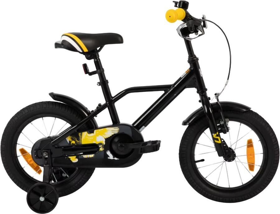 Happiq Kinderfiets – Voor jongens 3-9 jaar – Met stabilisatoren handrem en terugtraprem – 30-51 cm zwart