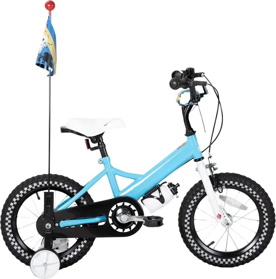 Happiq Kinderfiets – Voor en – Met d bel extra wielen en poppenzitje leuk verjaardagscadeau – Blauw 30 cm