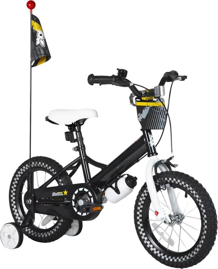 Happiq Kinderfiets – Voor en – Met d bel extra wielen en poppenzitje leuk verjaardagscadeau – Zwart 30 cm