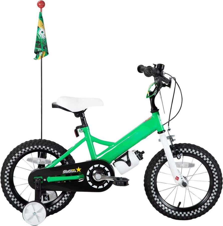 Happiq Kinderfiets – Voor en – Met d bel extra wielen en poppenzitje leuk verjaardagscadeau – Groen 41 cm
