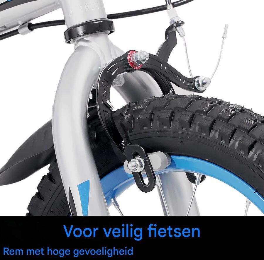 Happiq Kinderfiets – Voor kinderen van 2-4 jaar – Met zijwieltjes en Klinghandrem – Blauw 36 cm