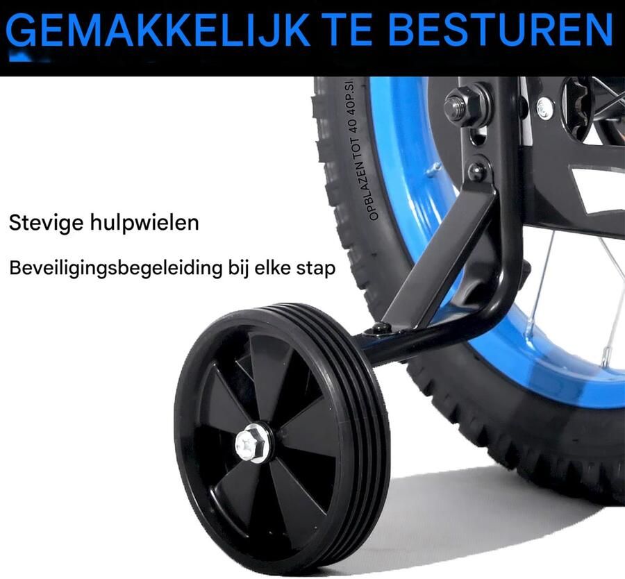 Happiq Kinderfiets – Voor kinderen van 2-4 jaar – Met zijwieltjes en Klinghandrem – Blauw 36 cm