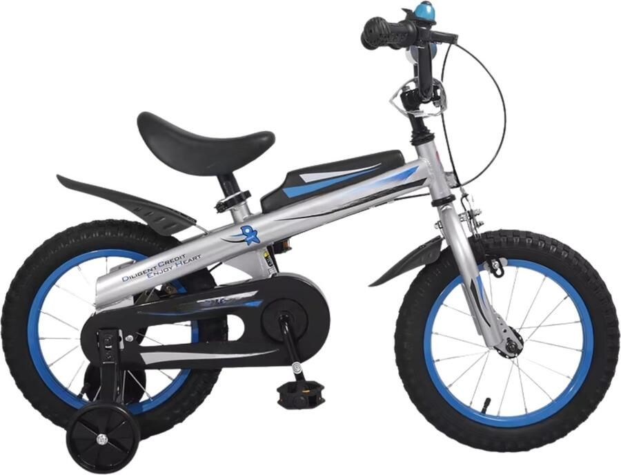 Happiq Kinderfiets – Voor kinderen van 2-4 jaar – Met zijwieltjes en Klinghandrem – Blauw 30 cm