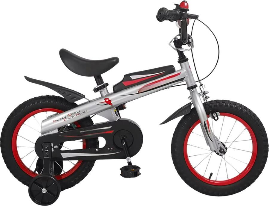 Happiq Kinderfiets – Voor kinderen van 2-4 jaar – Met zijwieltjes en Klinghandrem – Zilver 41 cm