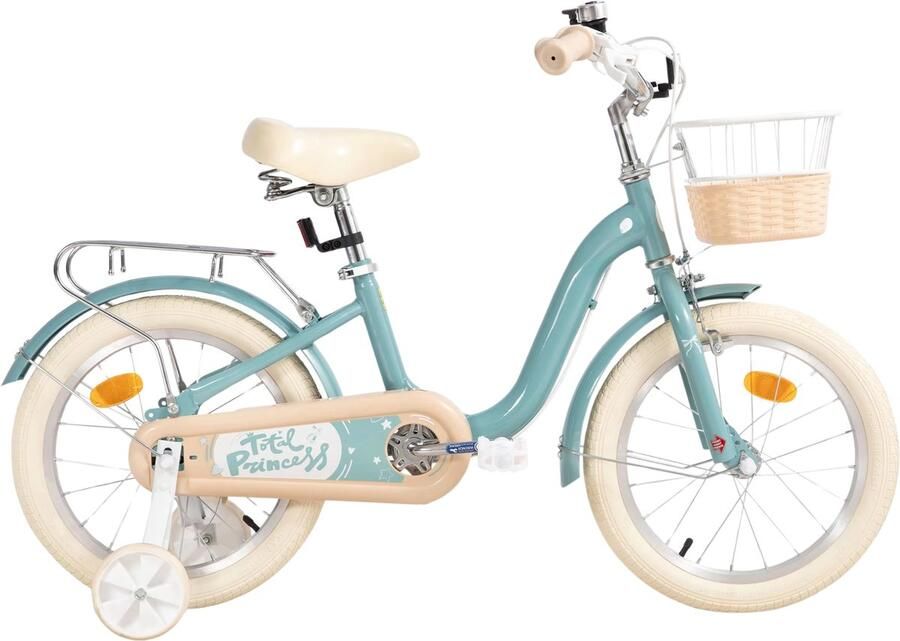 Happiq Kinderfiets – Voor kinderen van 3-10 jaar – Met zijwieltjes fiets dje en bagagerek – Groen 41 cm