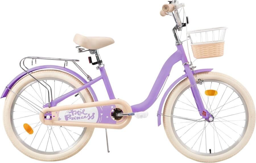 Happiq Kinderfiets – Voor kinderen van 3-10 jaar – Met zijwieltjes fiets dje en bagagerek – Paars 51 cm