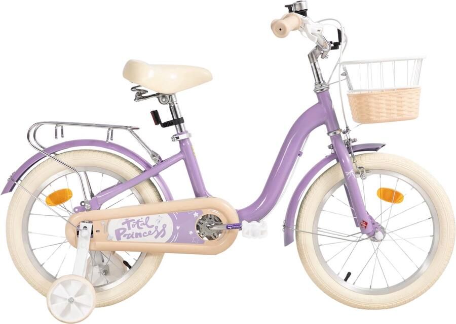 Happiq Kinderfiets – Voor kinderen van 3-10 jaar – Met zijwieltjes fiets dje en bagagerek – Paars 41 cm