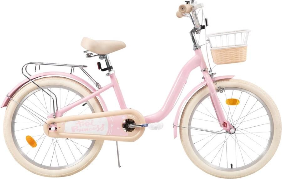 Happiq Kinderfiets – Voor kinderen van 3-10 jaar – Met zijwieltjes fietsmandje en bagagerek – Roze 51 cm