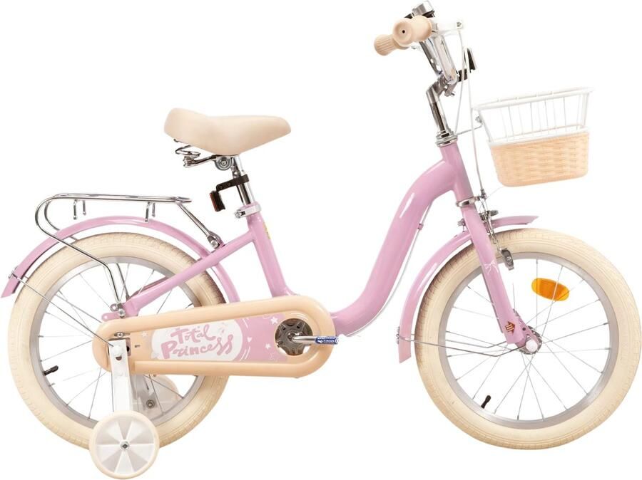 Happiq Kinderfiets – Voor kinderen van 3-10 jaar – Met zijwieltjes fietsmandje en bagagerek – Roze 41 cm