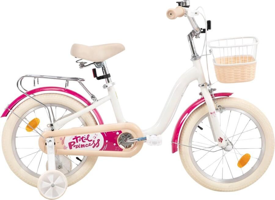 Happiq Kinderfiets – Voor kinderen van 3-10 jaar – Met zijwieltjes fiets dje en bagagerek – Wit 41 cm