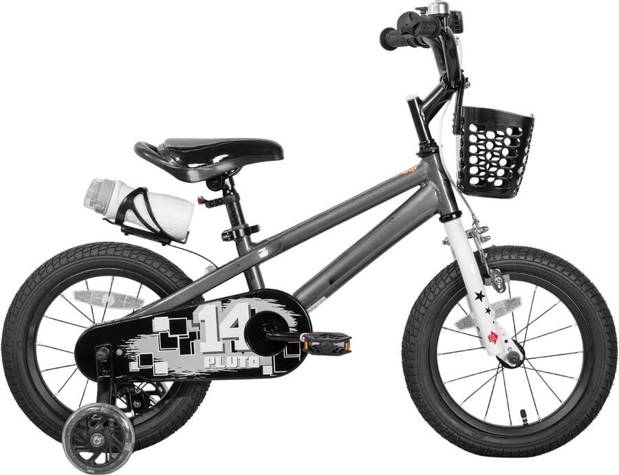 Happiq Kinderfiets – Voor kinderen van 3-12 jaar – Met oplichtende zijwieltjes – Grijs 36 cm