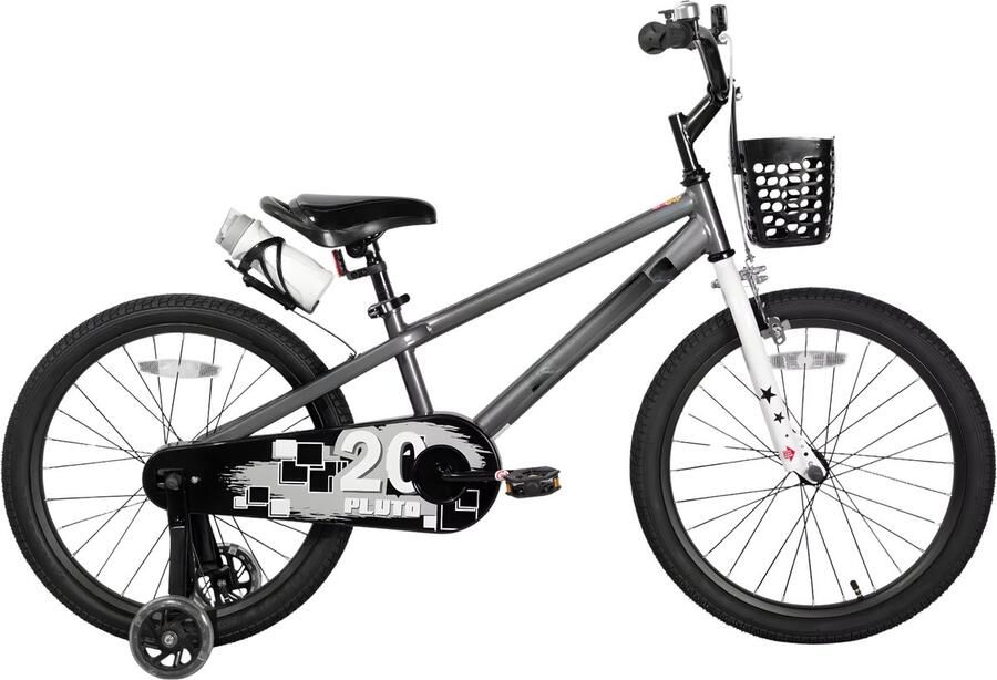 Happiq Kinderfiets – Voor kinderen van 3-12 jaar – Met oplichtende zijwieltjes – Grijs 46 cm