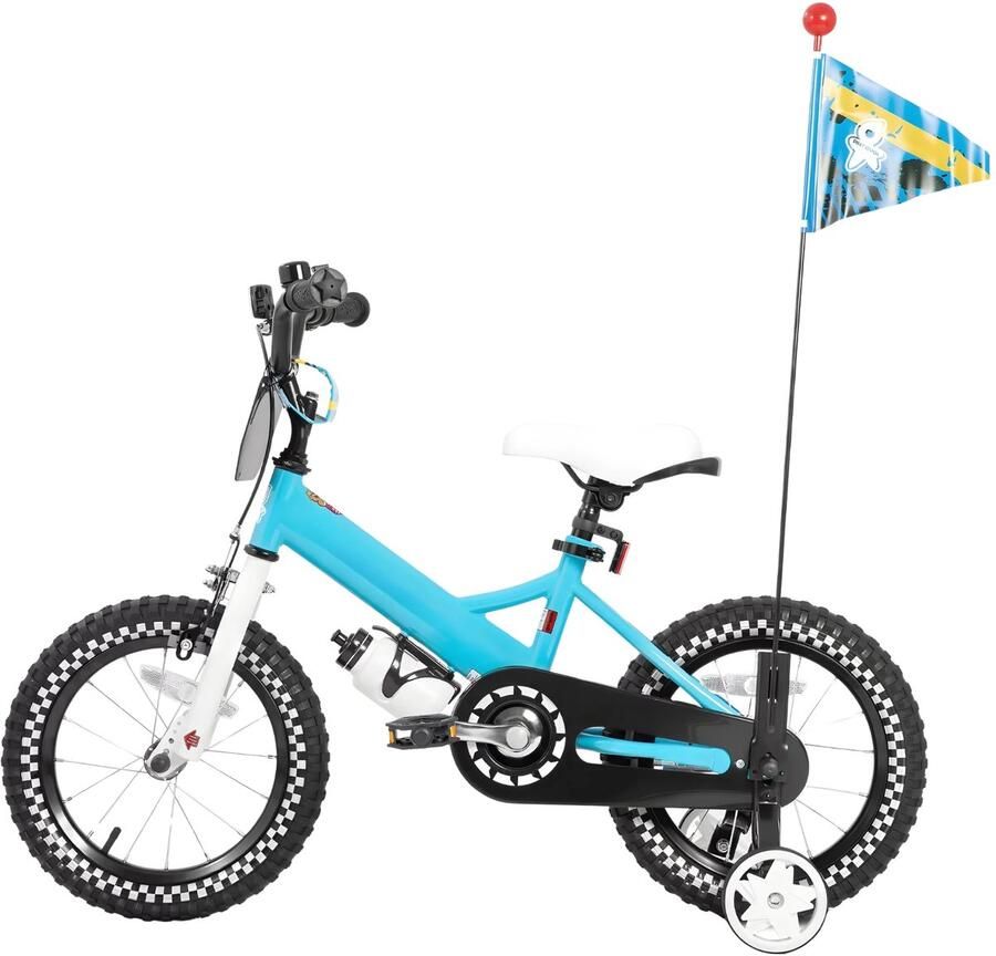 Happiq Kinderfiets – Voor meisjes 2–7 jaar – Met poppenfietszadel streamers vlag en nummerplaat – Blue-12 Inch