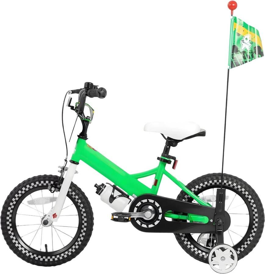 Happiq Kinderfiets – Voor meisjes 2–7 jaar – Met poppenfietszadel streamers vlag en nummerplaat – Green-14 Inch