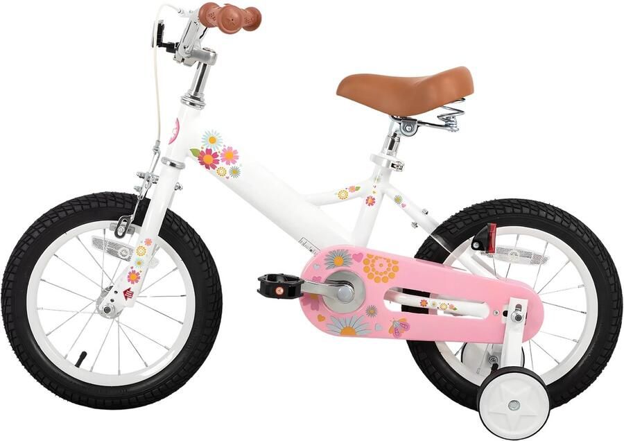 Happiq Kinderfiets – Voor meisjes 2–7 jaar – Met poppenfietszadel streamers vlag en nummerplaat – White-16 Inch