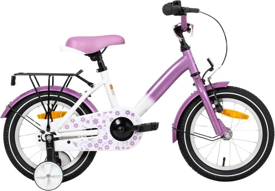 Happiq Kinderfiets – Voor meisjes – Met zijwieltjes handrem terugtraprem en bagagedrager – 30 cm 36 cm 41 cm wielen paars