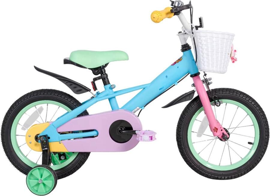 Happiq Kinderfiets – Voor meisjes van 2–8 jaar – Met stabilisatoren en voormand – 30 cm 36 cm 41 cm 46 cm wielen 46 cm met standaard blauw