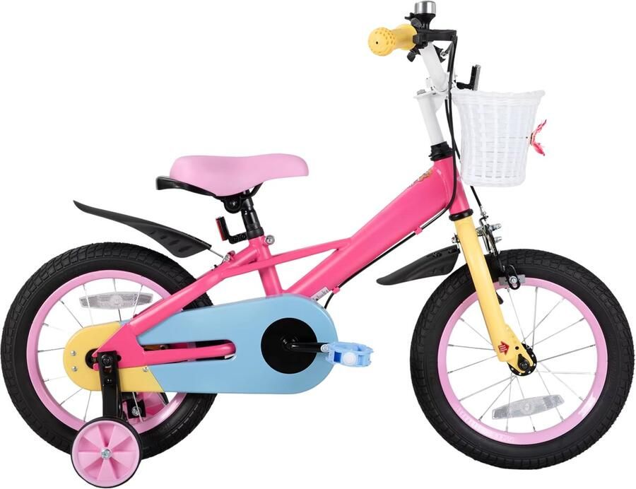 Happiq Kinderfiets – Voor meisjes van 2–8 jaar – Met stabilisatoren en voormand – 30 cm 36 cm 41 cm 46 cm wielen 46 cm met standaard roze