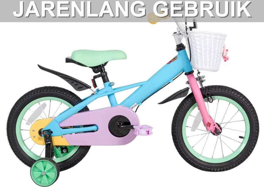 Happiq Kinderfiets – Voor meisjes van 2–8 jaar – Met stabilisatoren en voormand – 30 cm 36 cm 41 cm 46 cm wielen 46 cm met standaard blauw