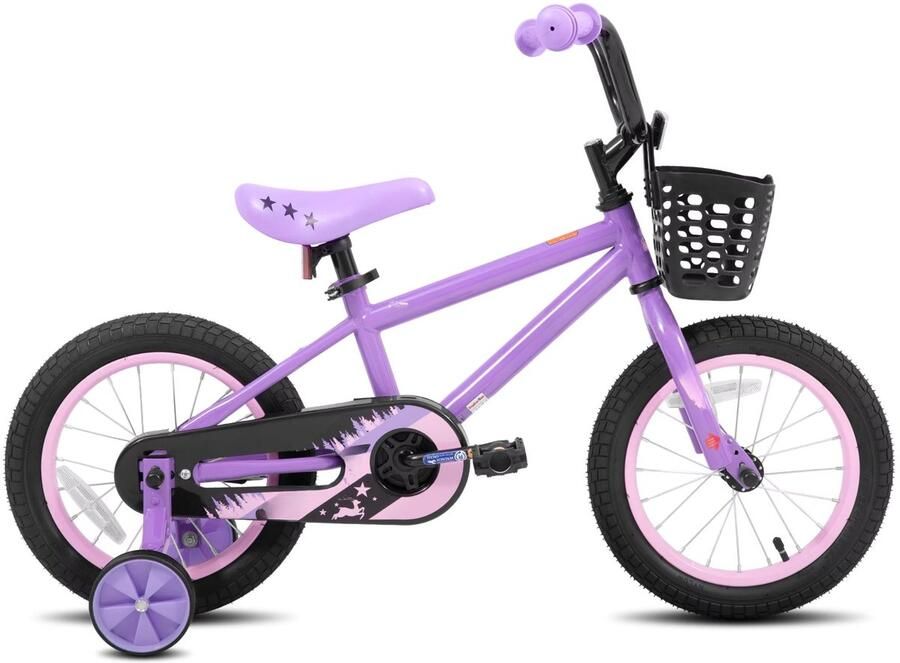 Happiq Kinderfiets – Voor meisjes van 3–10 jaar – Met zijwieltjes kettingbeschermer en mandje – 36 cm 41 cm 51 cm wielen paars