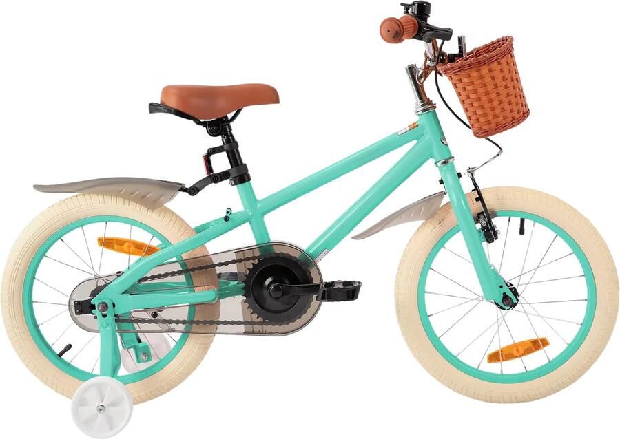 Happiq Meisjesfiets – Voor kinderen – Met zijwieltjes handrem coasterrem en mandje – Groen 46 cm