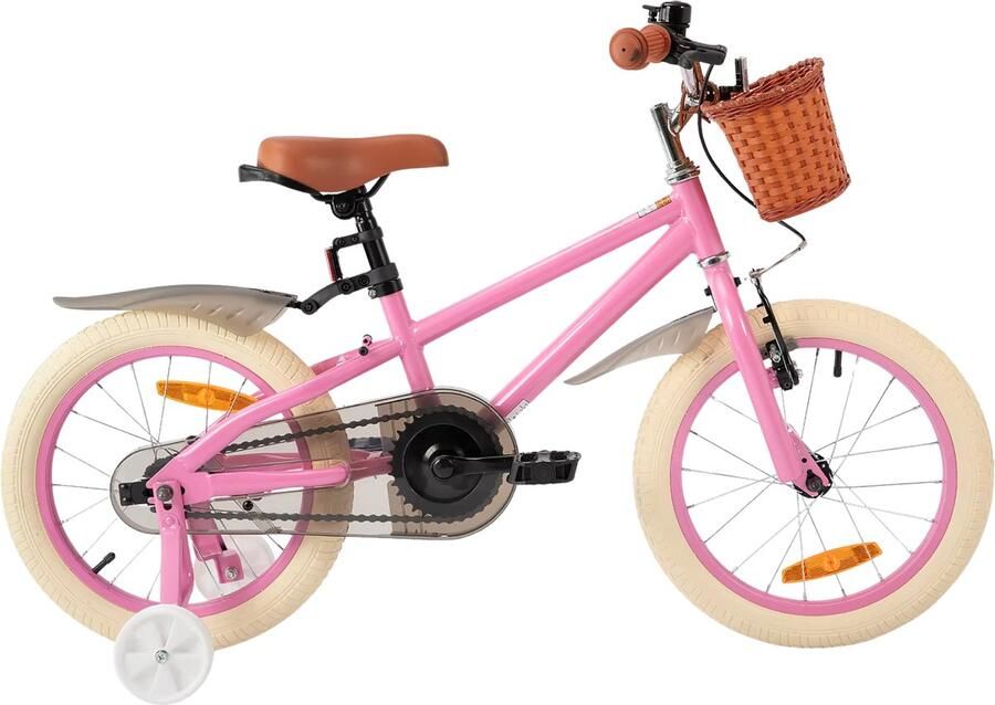 Happiq Meisjesfiets – Voor kinderen – Met zijwieltjes handrem coasterrem en mandje – Roze 41 cm