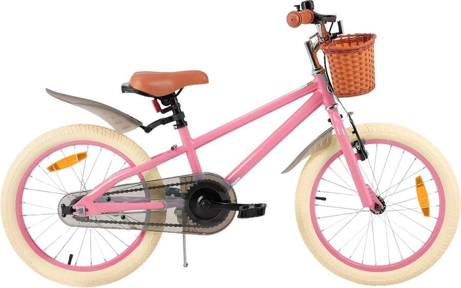 Happiq Meisjesfiets – Voor kinderen – Met zijwieltjes handrem coasterrem en mandje – Roze 46 cm