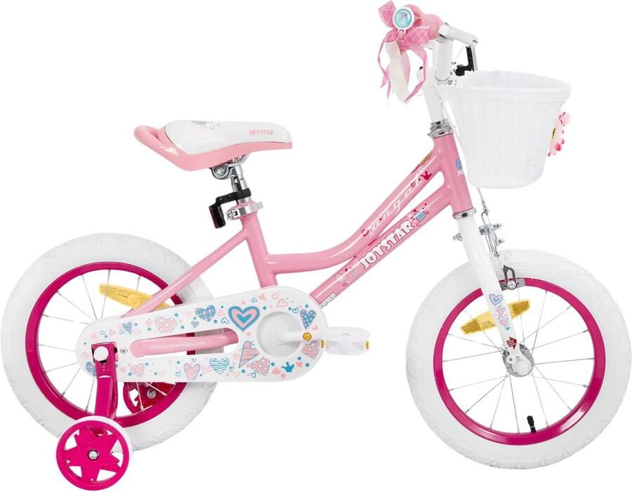 Happiq Meisjesfiets – Voor peuters en kinderen van 2-9 jaar – Met zijwieltjes mandje handrem & standaard – Roze2 41 cm