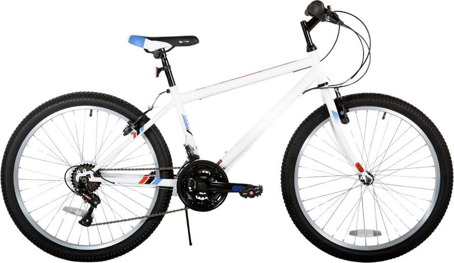 Happiq Mountainbike 61–66 cm – Voor volwassenen en studenten voor recreatief en sportief gebruik op terrein – Met 18 versnellingen en koolstofstaal frame – Wit frame