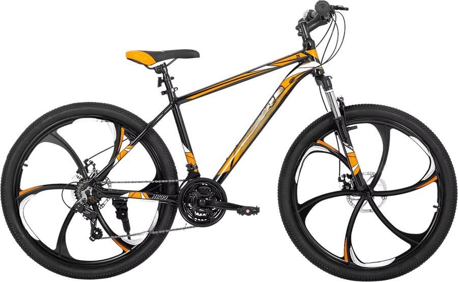Happiq Mountainbike 66 cm – Voor en Off-Road en Dagelijks Gebruik – 21 Versnellingen MTB met Dubbele Mechanische Schijfrem – Aluminium Frame met Spatborden – Oranje