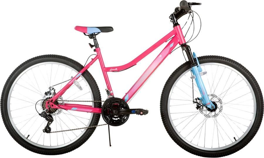Happiq Mountainbike – Voor dames – 18 versnellingen voorvorkvering dubbele mechanische schijfremmen – 66 cm roze