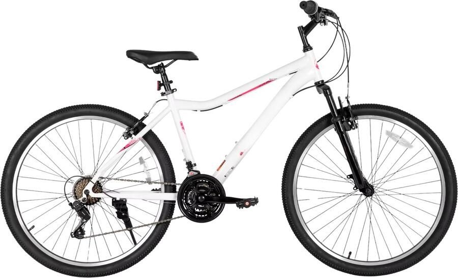 Happiq Mountainbike – Voor dames – 21 versnellingen stalen frame verende vork – 66 cm wielen wit