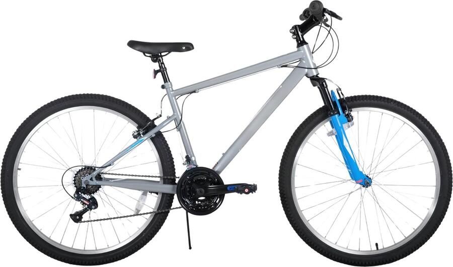 Happiq Mountainbike – Voor en – 18 snelheden stalen frame V-rem hardtail – 66-69 cm lichtgrijs