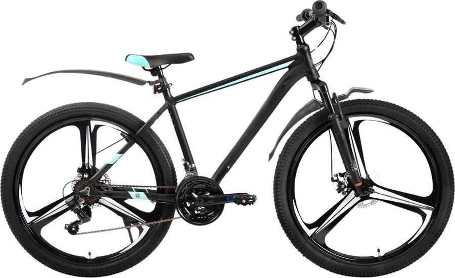 Happiq Mountainbike – Voor en – 18 versnellingen 3 spaken schijfremfiets – Aluminium Blauw 66 cm