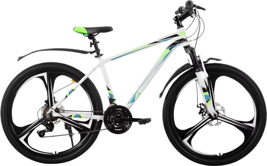 Happiq Mountainbike – Voor en – 18 versnellingen 3 spaken schijfremfiets – Aluminium Wit 66 cm