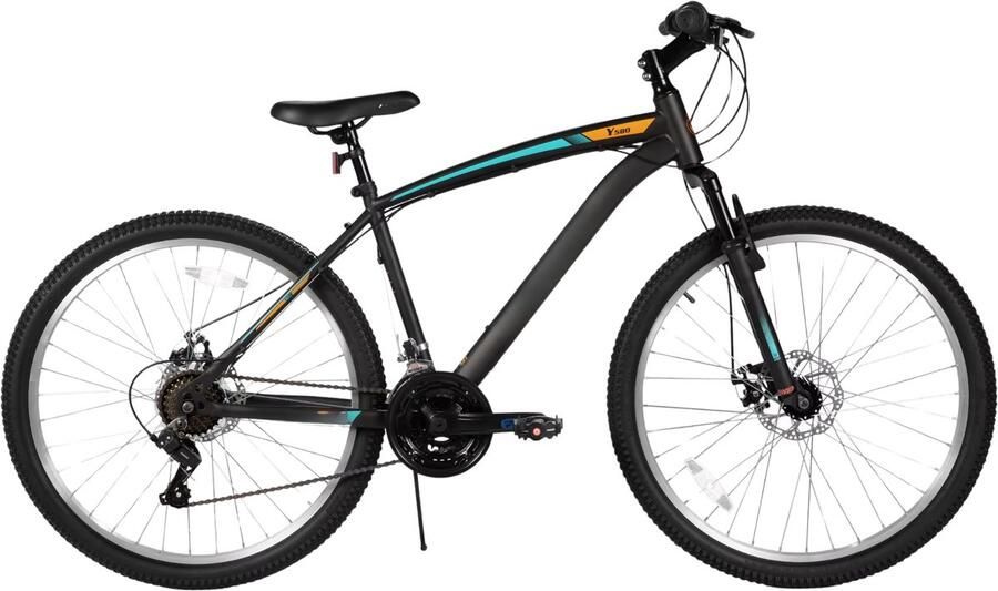 Happiq Mountainbike – Voor en – 18 versnellingen voorverende vork dubbele mechanische schijfrem – 66 cm oranje