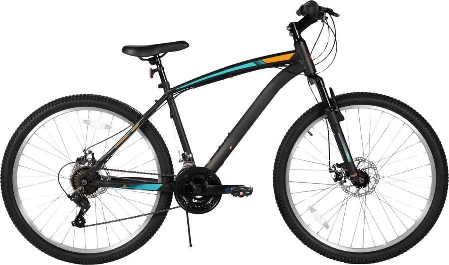 Happiq Mountainbike – Voor en – 18 versnellingen voorverende vork dubbele mechanische schijfrem – 66 cm wielen oranje
